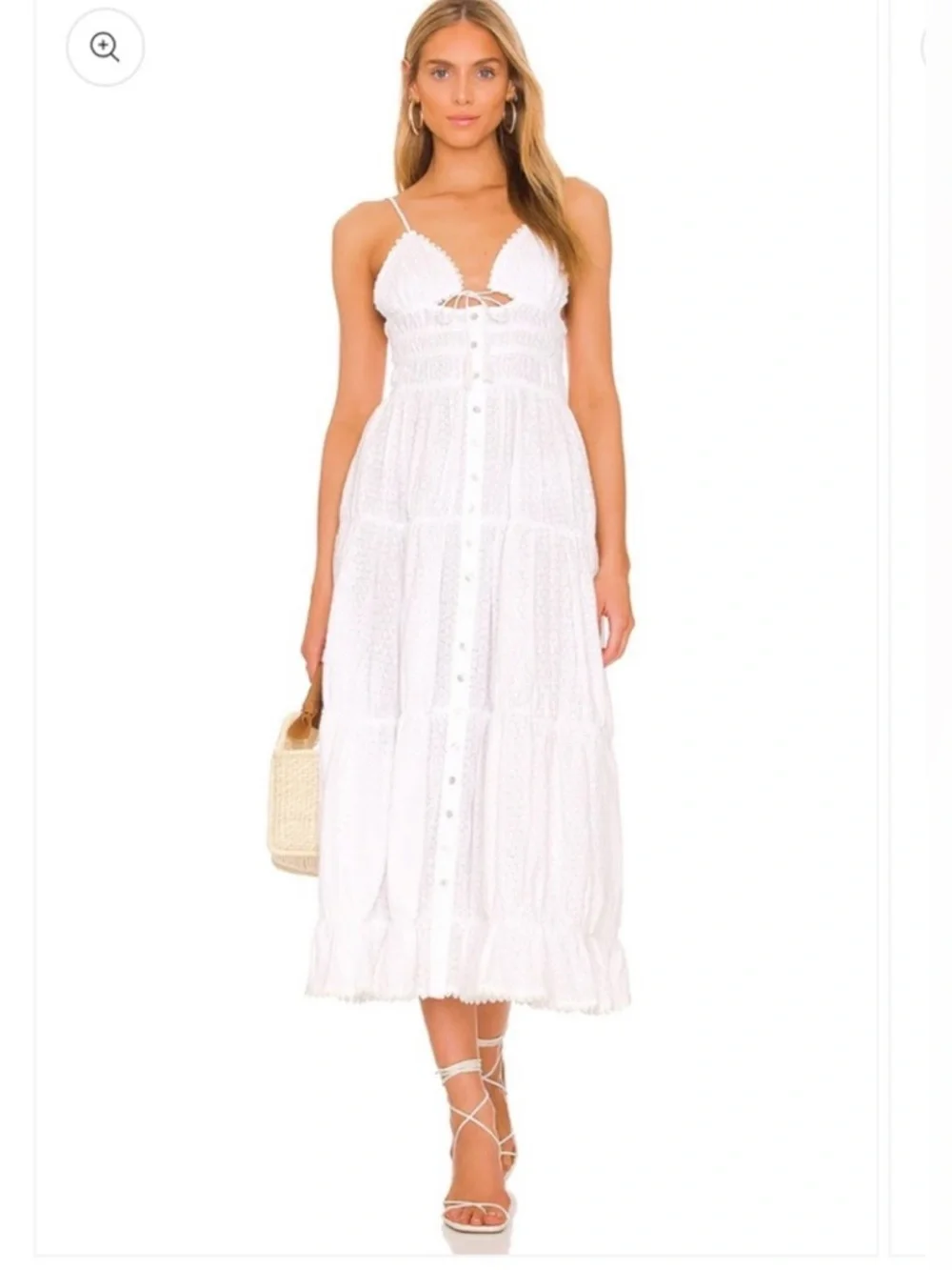 Tularosa White Tiered Maxi Dress with Spaghetti Straps - Picture 1 of 6